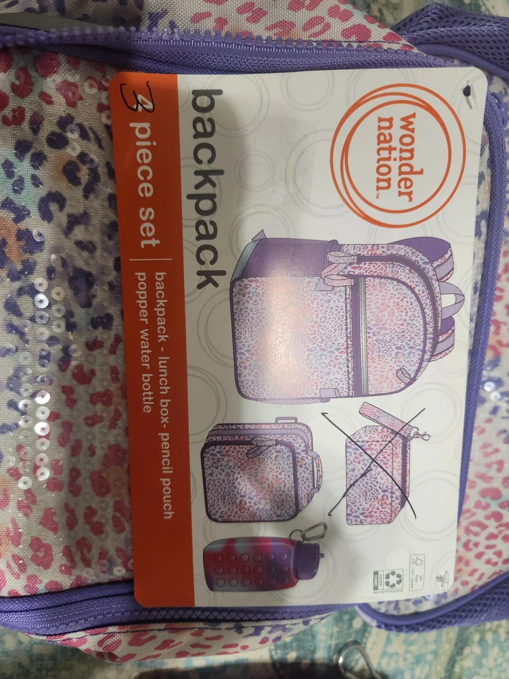 Wonder Nation Kids' Purple & Pink Leopard Backpack Set